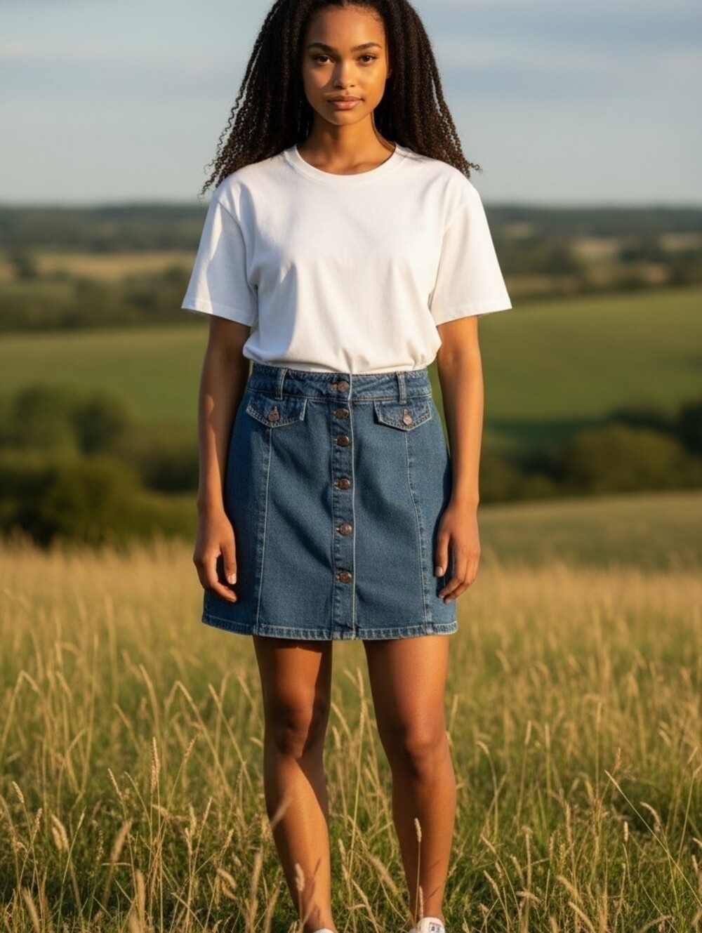 BDG Button-Front Blue Denim Skirt